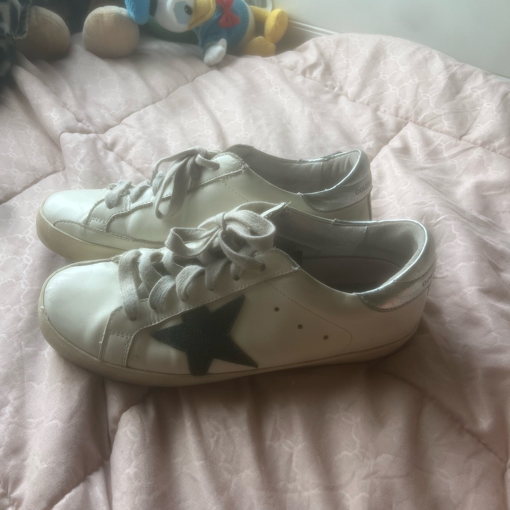 Navy and white golden goose shoes